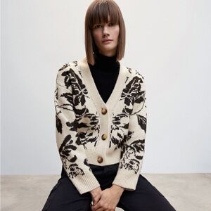 Mango Cream and Black Floral Cardigan